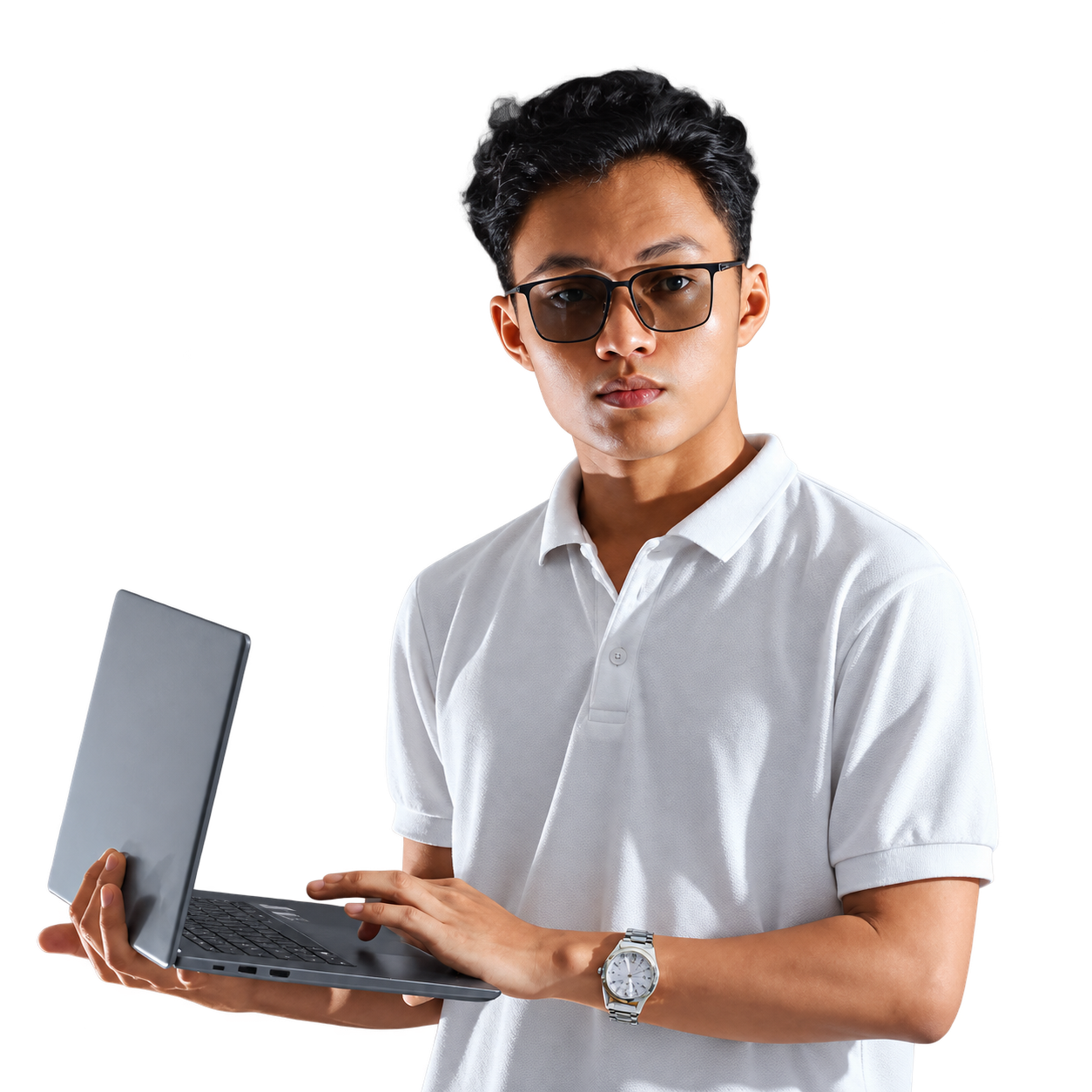 Jhon Ruel Dalagan holding a laptop